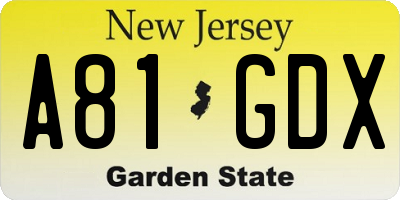 NJ license plate A81GDX