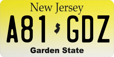 NJ license plate A81GDZ