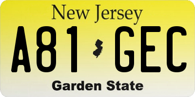 NJ license plate A81GEC