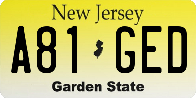 NJ license plate A81GED