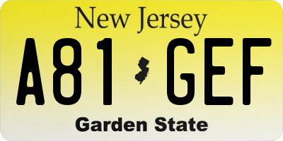 NJ license plate A81GEF