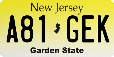 NJ license plate A81GEK