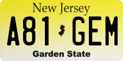 NJ license plate A81GEM