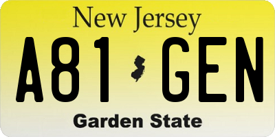 NJ license plate A81GEN