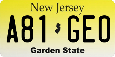 NJ license plate A81GEO