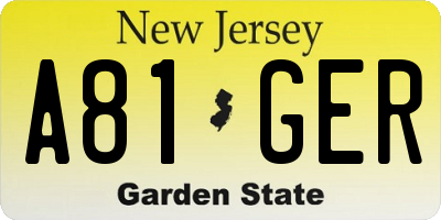 NJ license plate A81GER