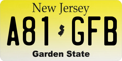 NJ license plate A81GFB