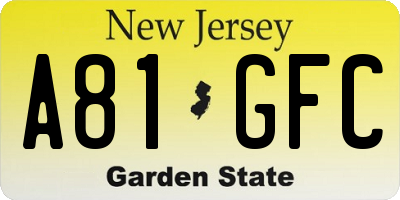 NJ license plate A81GFC