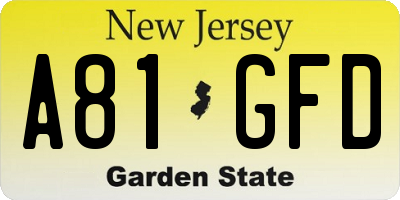NJ license plate A81GFD