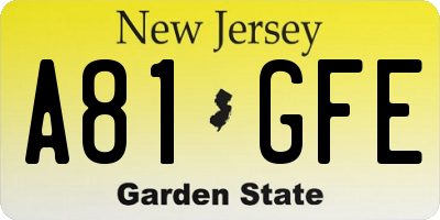 NJ license plate A81GFE
