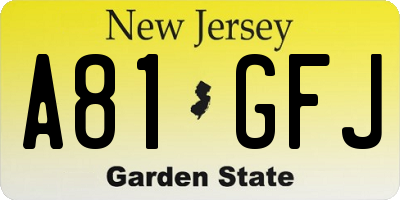 NJ license plate A81GFJ