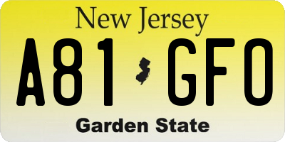 NJ license plate A81GFO