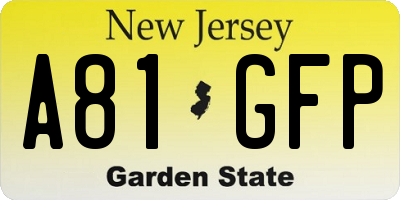 NJ license plate A81GFP