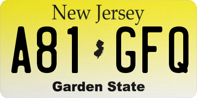 NJ license plate A81GFQ