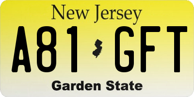 NJ license plate A81GFT