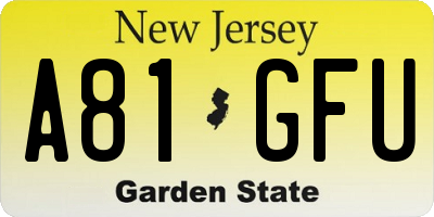 NJ license plate A81GFU