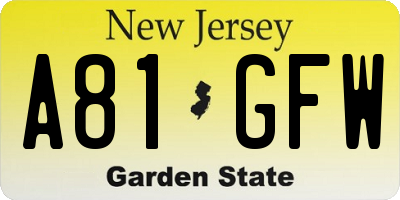 NJ license plate A81GFW