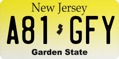 NJ license plate A81GFY