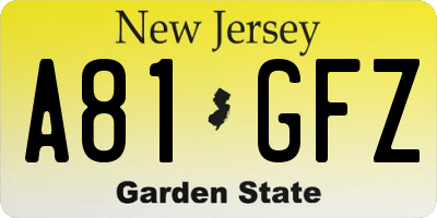 NJ license plate A81GFZ