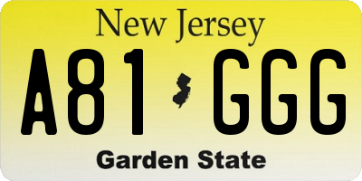 NJ license plate A81GGG