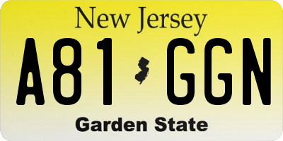 NJ license plate A81GGN