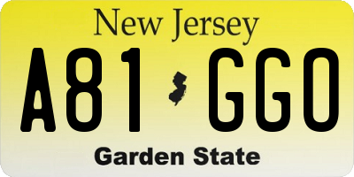 NJ license plate A81GGO