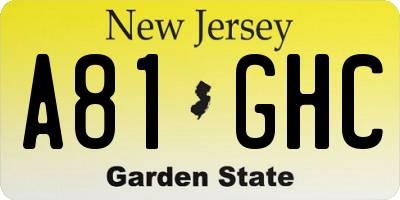 NJ license plate A81GHC