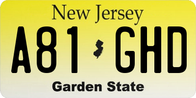 NJ license plate A81GHD