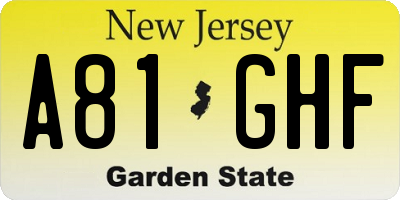 NJ license plate A81GHF