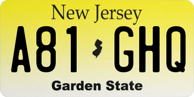 NJ license plate A81GHQ