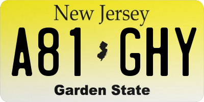 NJ license plate A81GHY