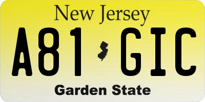 NJ license plate A81GIC