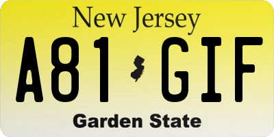NJ license plate A81GIF