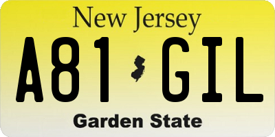 NJ license plate A81GIL