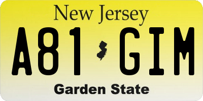 NJ license plate A81GIM