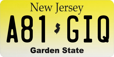 NJ license plate A81GIQ