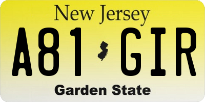 NJ license plate A81GIR