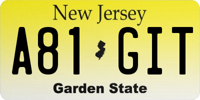 NJ license plate A81GIT