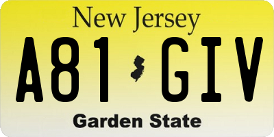 NJ license plate A81GIV