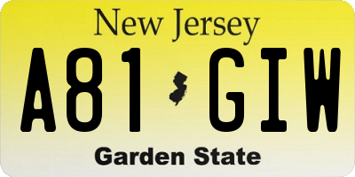 NJ license plate A81GIW