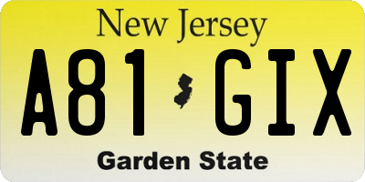 NJ license plate A81GIX