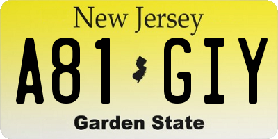 NJ license plate A81GIY