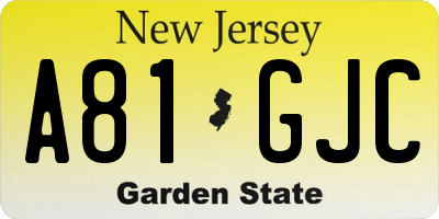 NJ license plate A81GJC