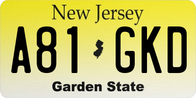 NJ license plate A81GKD