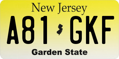 NJ license plate A81GKF