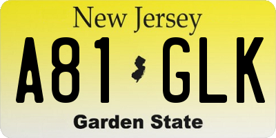 NJ license plate A81GLK