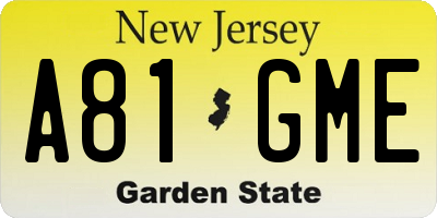 NJ license plate A81GME