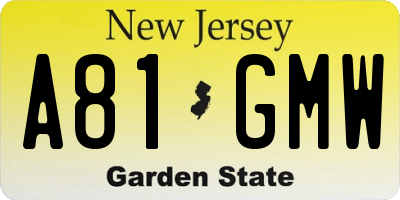 NJ license plate A81GMW