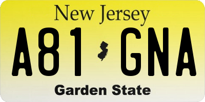 NJ license plate A81GNA