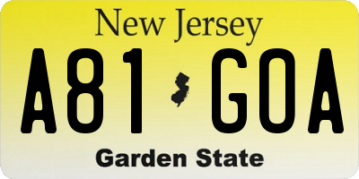 NJ license plate A81GOA